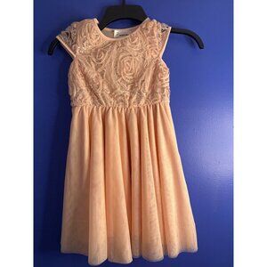 Girl’s Peach Chiffon Dress Size 5 Lace Shimmer Holiday Party Special Occasion